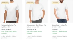 printify shirt prices